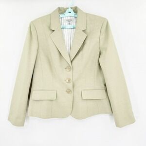Kasper Separates Womens Sage Green 3-Button Blazer Jacket Size 12 Flap Pockets